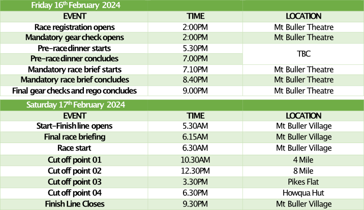 TA Race Schedule